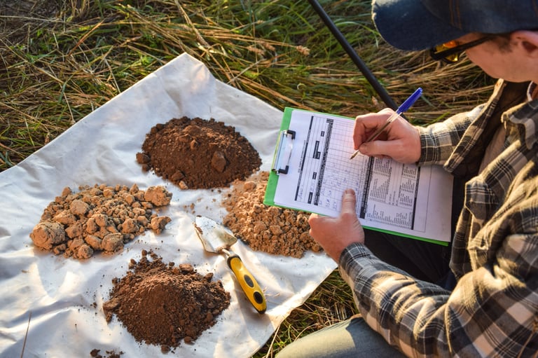 Agronomist preparing soil samples for analysis in field
