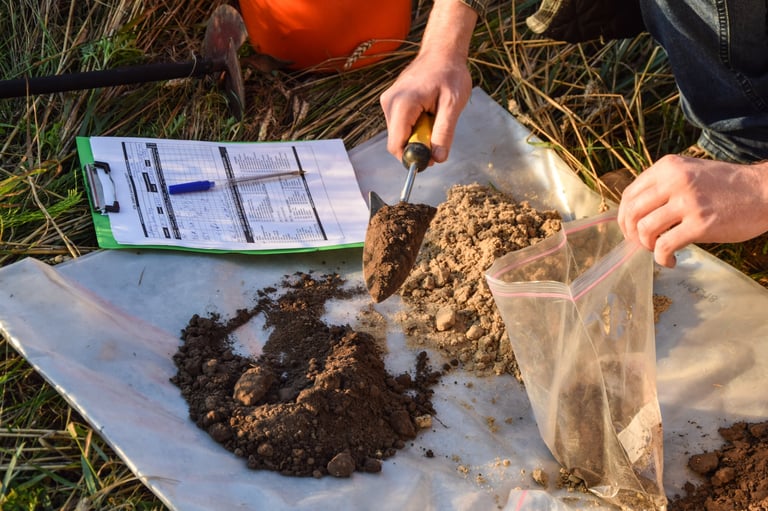 Agronomy specialist preparing soil samples for laboratory analysis outdoors