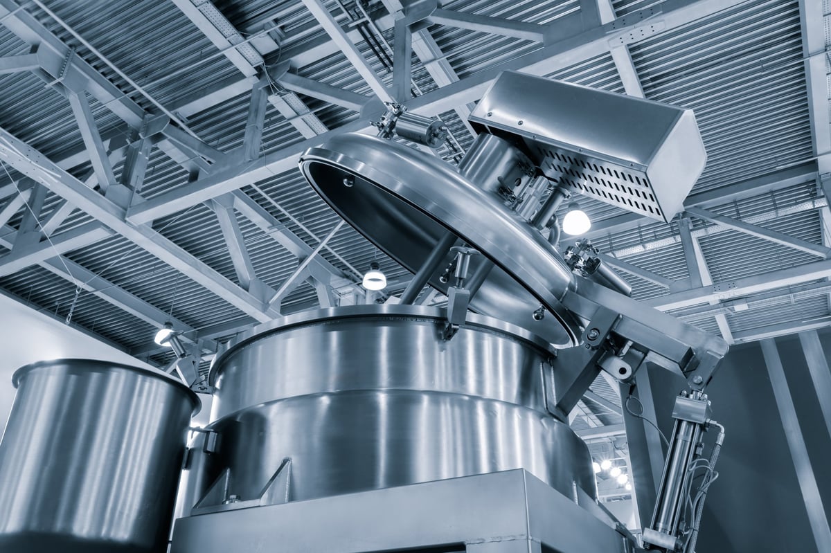 Industrial open mixer machine in food industry. Industrial concept background