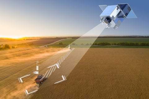 Control of combines harvesters by satellite communication. Smart farming concept