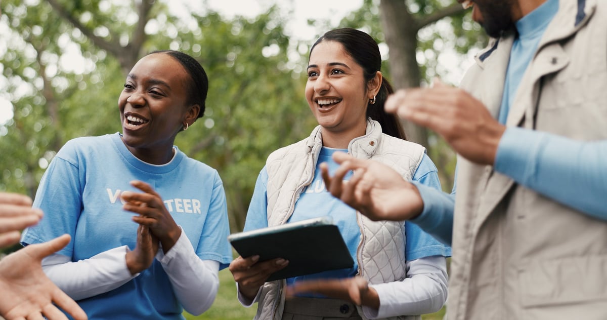 Volunteer people outdoor for community outreach